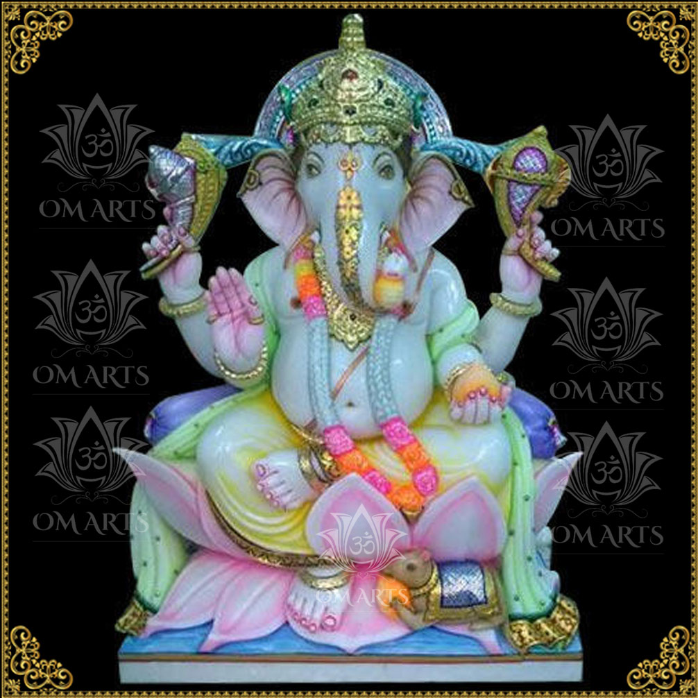  Beautiful Lotus Marble Ganesha Statue